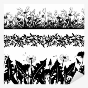 Flowers And Grass Silhouette, Set Seamless Sticker - Pasto En Blanco Y Negro