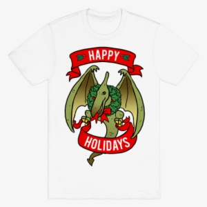 Christmas Pterodactyl Mens T-shirt - All I Want To Do Is Pet Cats And Listen To Metal