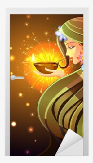 Lady With Diya Rangoli