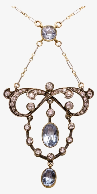 Antique Lavaliere Necklace Aquamarines And Diamonds - Necklace