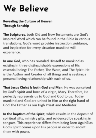 We Believe Revealing The Culture Of Heaven Through - Bible