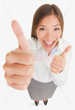 Stock Photo Of Happy Asian Brunette Businesswoman Flashing - Sign