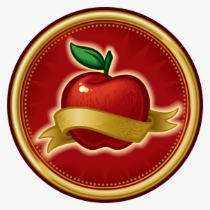 Red Apple Wrapped With A Golden Ribbon On A Red Circle - Apple Icon