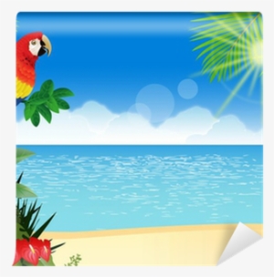 Macaw With Tropical Beach Background Wall Mural • Pixers® - Macaw