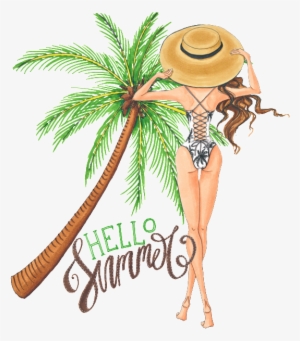 Hand-painted Png Transparent Material On The Back Of - Mädchen Im Hut-mode-illustrations-hallo Sommer Kissen