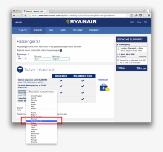 Ryanair-png - Sneak Into Basket Dark Pattern