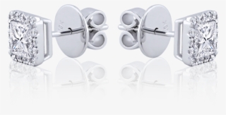 Halo Princess Cut Diamond Stud Earrings In 18k White - Silver