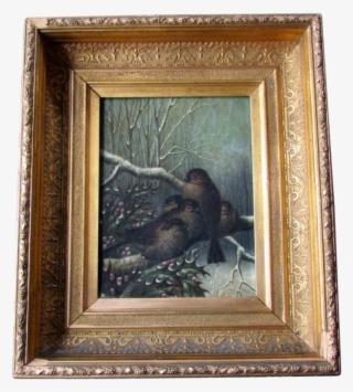 Antique Victorian Era Oil Painting On Canvas Sparrows - Victorian Era