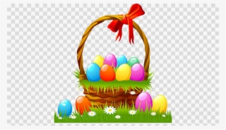 Easter Egg Basket Clipart Easter Bunny Easter Basket - Happy Easter Basket Full Of Colored Eggs Card