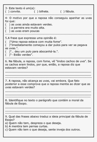 Texto A Raposa E As Uvas Com Atividades - Leitura E Compreensão De Textos
