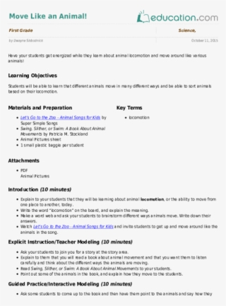 Move Like An Animal - 5th Grade Science Lesson Plans