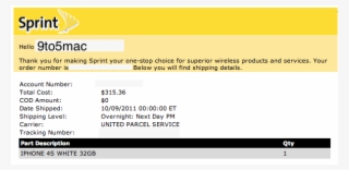 Early Iphone 4s Orders Begin Shipping To Customers, - Sprint Shipping Confirmation Email