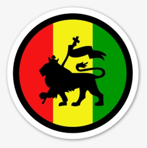 Rasta Lion Round Sticker - Leon Con Bandera Rasta