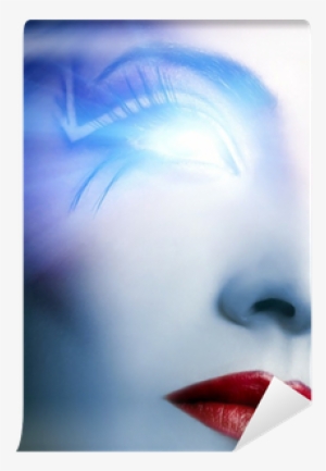 Futuristic Cyber Face With Glowing Eye Wall Mural •