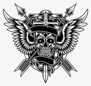 Printed Vinyl Skull And Arrows Stickers Factory - Tribal Skull With Black Background