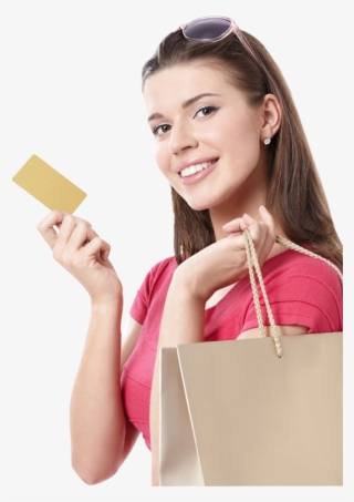 Happy Young Woman Holding Shopping Bags And Visa Credit - Woman Holding Card Png