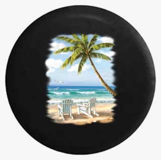 White Beach Chairs On Ocean Seagulls Flying Surf Jeep - Beach Chair Painting