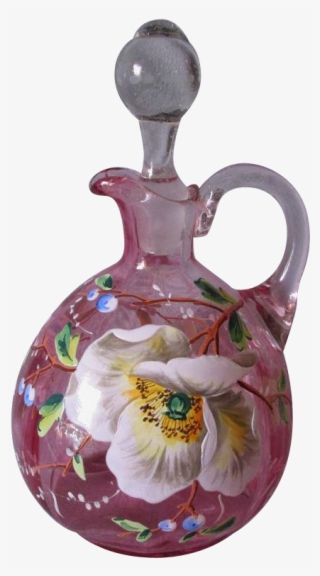 Precioso Antiguo Cranberry Glass Vinagrera Con Esmalte - Pansy