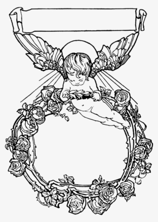 Cherub Rose Wreath Ex Libris - Free Download Angel Wings Frame