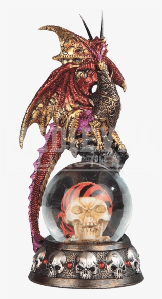 Red Dragon On Pirate Skull Snow Globe
