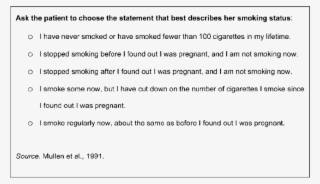 Structured Question To Improve Disclosure Of Smoking - Pregnancy