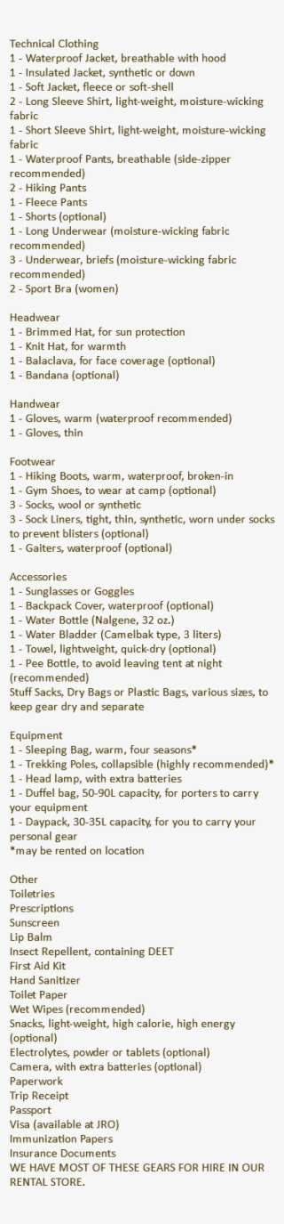 Kilimanjaro Packing List Technical Clothing - Exercicios Operações Com Vetores