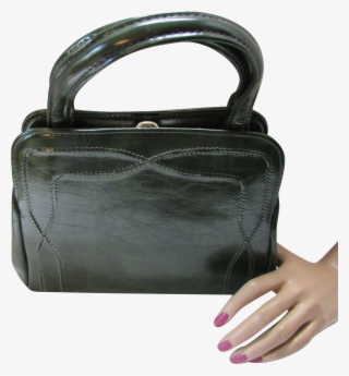 Forest Green Vintage Handbag In Vinyl With Raised Stitching