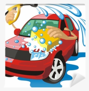 Car Washing Sign With Sponge And Hose Wall Mural • - Cleaning Car Vector