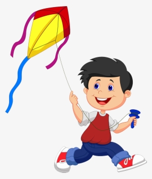 Kite Cartoon Illustration - Boy Flying Kite Clipart