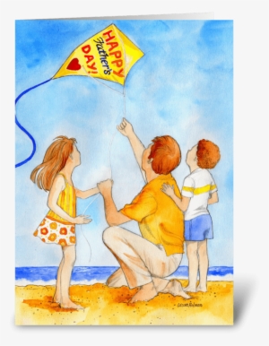Father's Day Kite Flying Greeting Card - Happy Fathers Day Painting