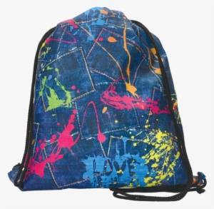 Paint Splatter Denim Drawstring Bag - Small Backpack Splatter Paint