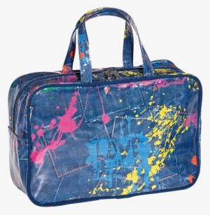 Denim Paint Splatter Cosmetic Bag - Hologram Print Makeup Bag