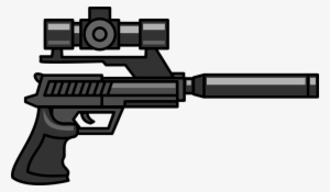 Vector Drawing Of Us Weapons During The Vietnam War - Pistol With Silencer And Scope