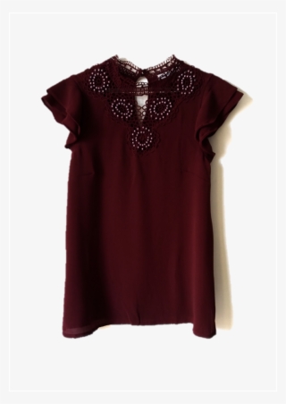 Blusa Manga Babado E Gola Rendada Com Pedras Nas Cores - Blusas Cor Marsala