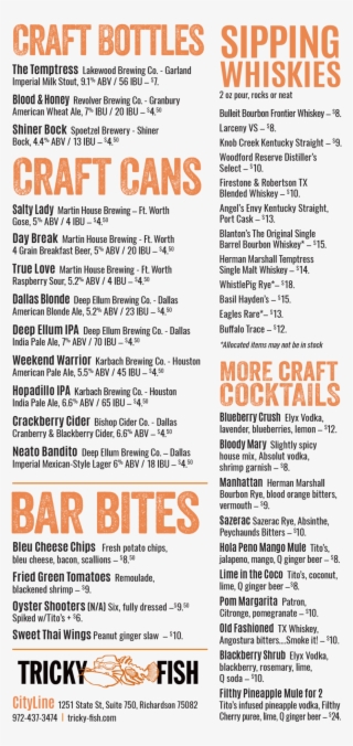 Tf Drink Menu Cityline - Dallas