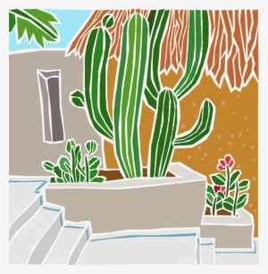 Vector Illustration Of Outdoor Patio With Cactus And - Hedgehog Cactus