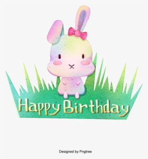 Cute Birthday Rabbit With Grass Png And Psd - Portable Network Graphics