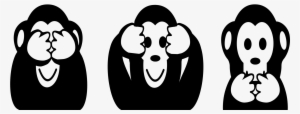 Three Wise Monkeys Cartoon Black And White Animal - Clip Art