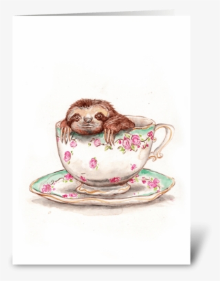 Sloth In A Teacup Greeting Card - Illustration
