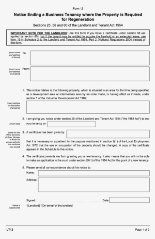 Lt12 Notice Ending A Business Tenancy Where The Property - Writing