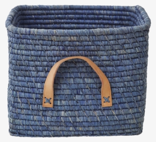 Blue Square Raffia Basket Leather Handles Rice Dk