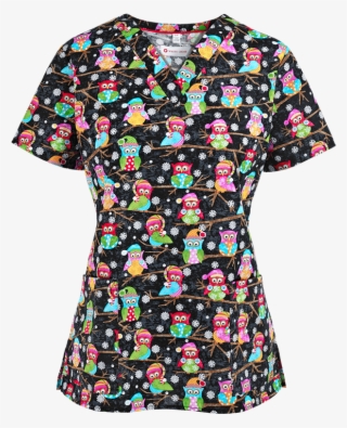 White Cross 617 Wtw Winter Owls Scrub Top, Animal Print - Dress