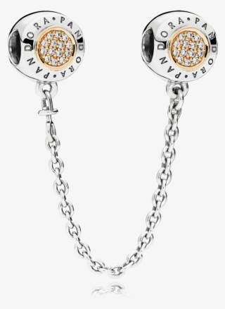 Pandora Logo Silver Safety Chain With 14k And Clear - Pandora Clip Safety Chain