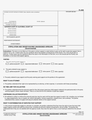 1 Fl-626 Stipulation And Order Waiving Unassigned Arrears - Waiver Of Child Support Arrears