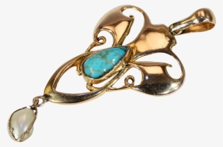 Antique Edwardian Art Nouveau Pendant Pearl Turquoise - Pendentif Turquoise Antique Edwardian Art Nouveau Pearl