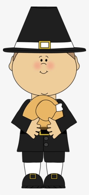 Pilgrim Boy Holding A Cooked Turkey - Pilgrim Clipart