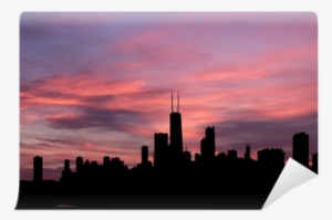 Chicago Skyline At Sunset With Beautiful Sky Illustration - Skyline