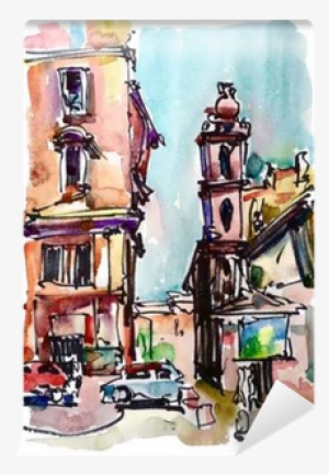 Original Freehand Sketch Watercolor Painting Of Rome - Watercolor Painting