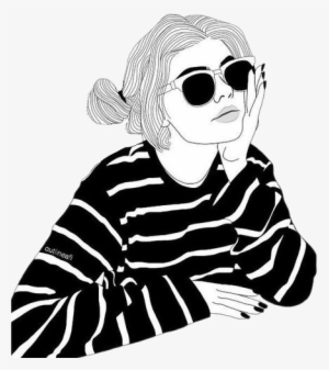 Outline Tumblr Girl Black White Overlay Sun Summer - Outline Drawing Tumblr Boy