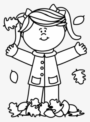 Black And White Girl Playing In Leaves Clip Art - Raking Leaves Clipart Black And White